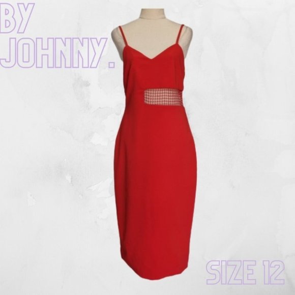 By Johnny Dresses & Skirts - By Johnny Red V-Neck Mesh Panel Sheath Midi Dres Size 12